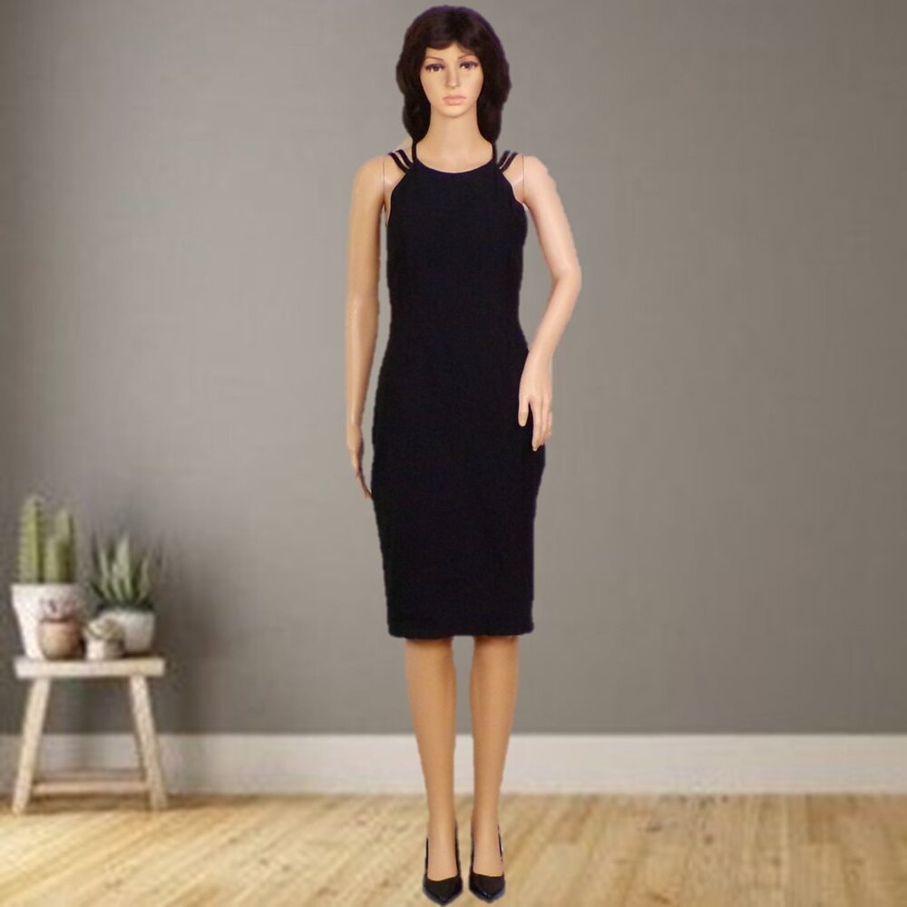 VESPER size 10 black off-the-shoulder backless sheath dress